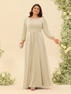 A-Line/Princess Floor-Length Long Sleeves Plus Size Bridesmaid Dresses With Sash