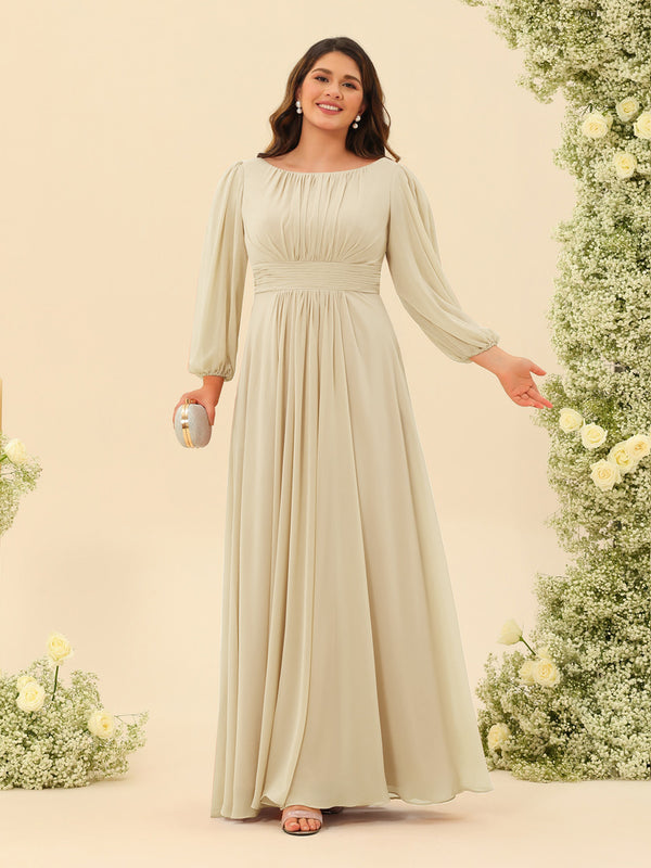 A-Line/Princess Floor-Length Long Sleeves Plus Size Bridesmaid Dresses With Sash