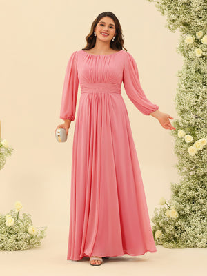 A-Line/Princess Floor-Length Long Sleeves Plus Size Bridesmaid Dresses With Sash