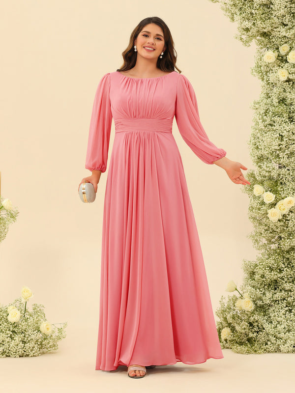A-Line/Princess Floor-Length Long Sleeves Plus Size Bridesmaid Dresses With Sash