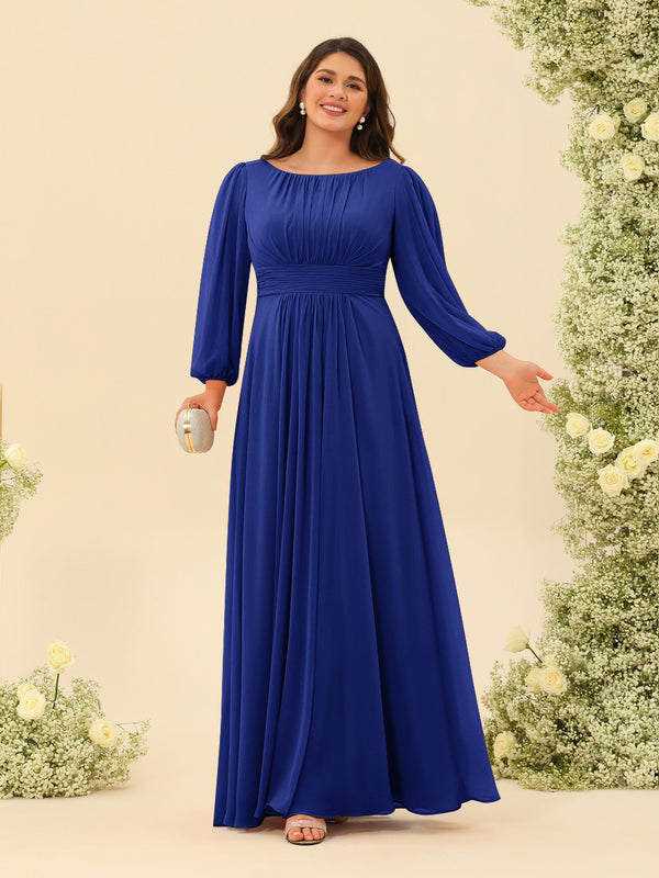 A-Line/Princess Floor-Length Long Sleeves Plus Size Bridesmaid Dresses With Sash