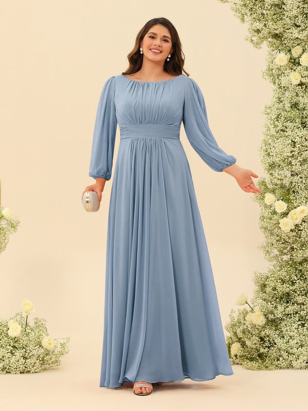 A-Line/Princess Floor-Length Long Sleeves Plus Size Bridesmaid Dresses With Sash