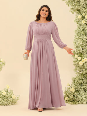 A-Line/Princess Floor-Length Long Sleeves Plus Size Bridesmaid Dresses With Sash