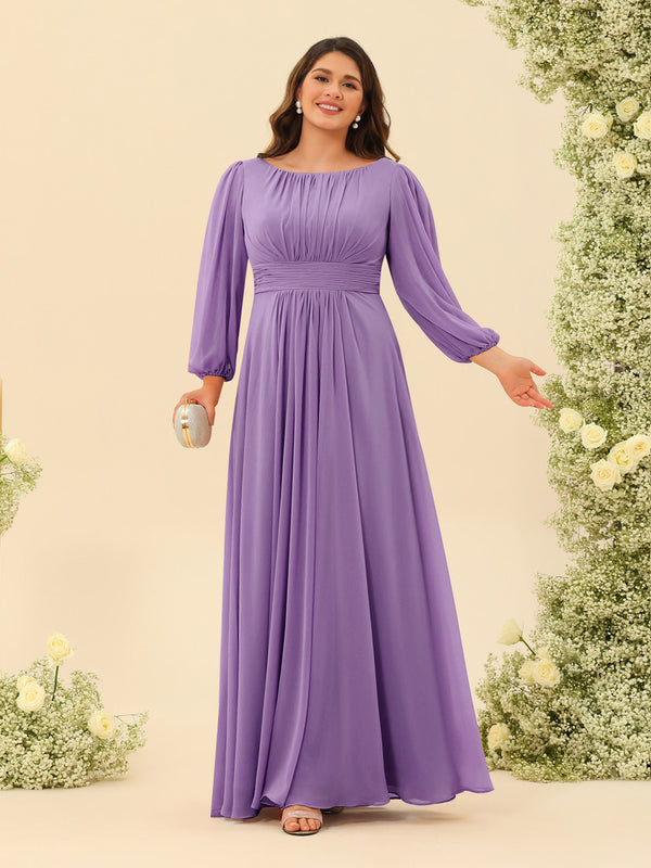 A-Line/Princess Floor-Length Long Sleeves Plus Size Bridesmaid Dresses With Sash