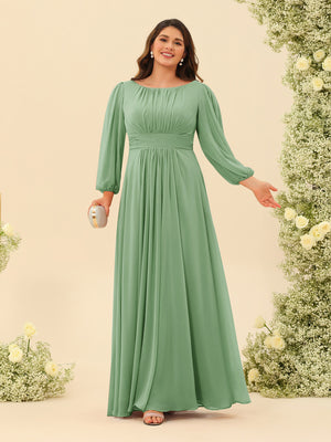 A-Line/Princess Floor-Length Long Sleeves Plus Size Bridesmaid Dresses With Sash