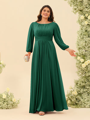 A-Line/Princess Floor-Length Long Sleeves Plus Size Bridesmaid Dresses With Sash