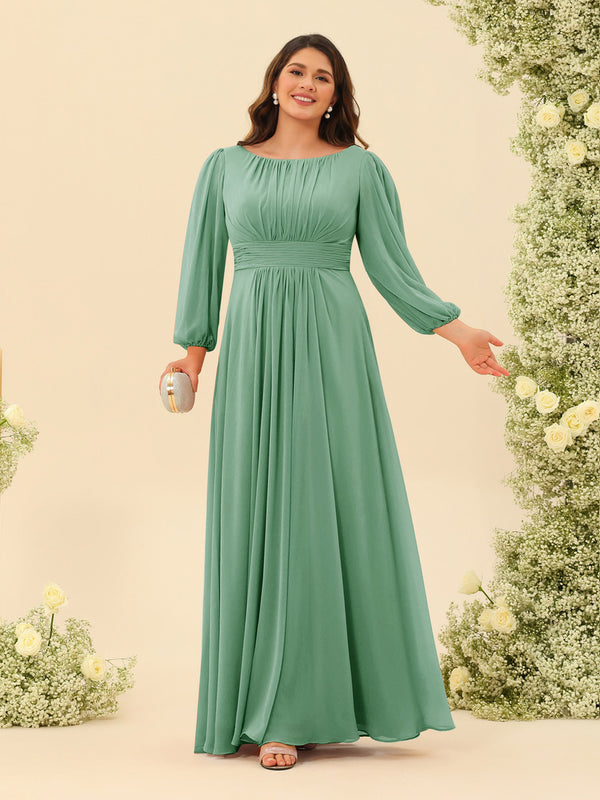 A-Line/Princess Floor-Length Long Sleeves Plus Size Bridesmaid Dresses With Sash