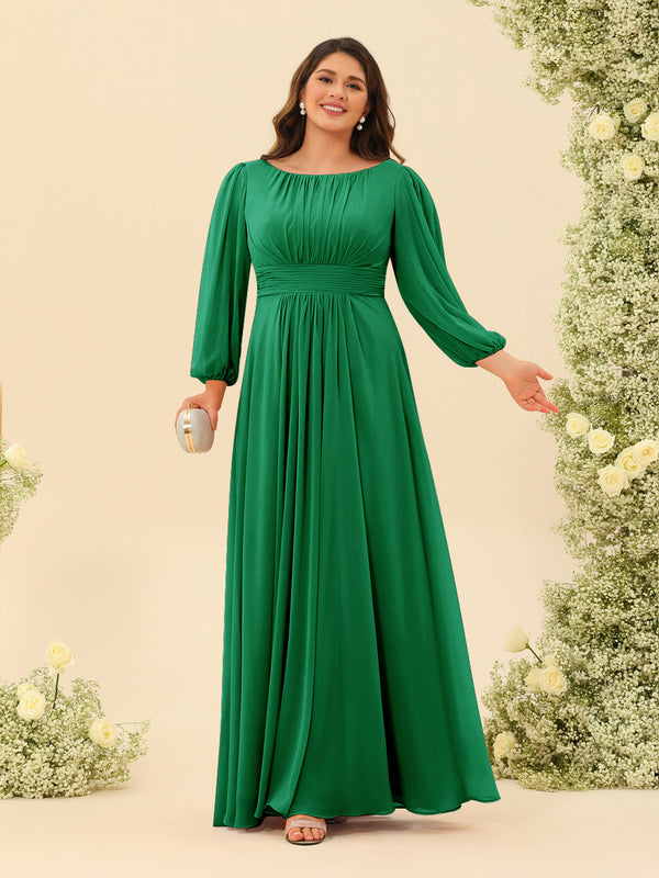 A-Line/Princess Floor-Length Long Sleeves Plus Size Bridesmaid Dresses With Sash