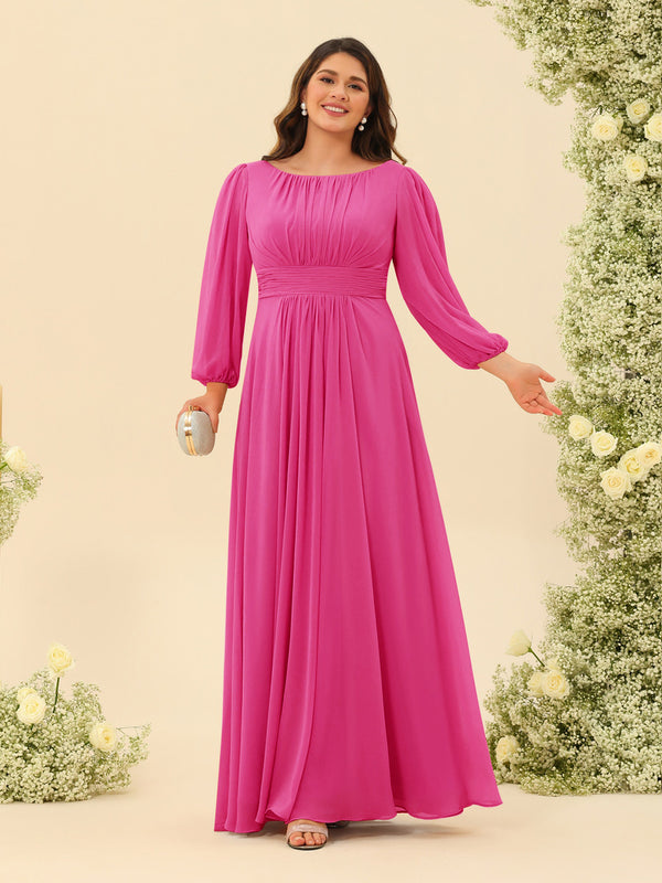 A-Line/Princess Floor-Length Long Sleeves Plus Size Bridesmaid Dresses With Sash