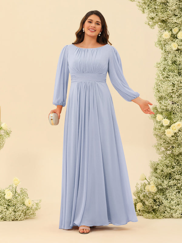 A-Line/Princess Floor-Length Long Sleeves Plus Size Bridesmaid Dresses With Sash
