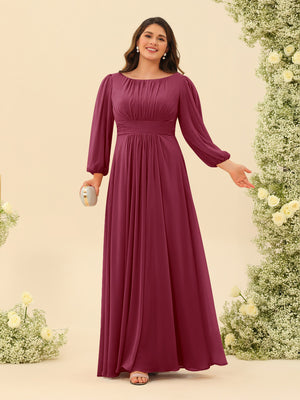A-Line/Princess Floor-Length Long Sleeves Plus Size Bridesmaid Dresses With Sash