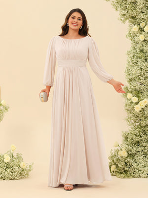 A-Line/Princess Floor-Length Long Sleeves Plus Size Bridesmaid Dresses With Sash
