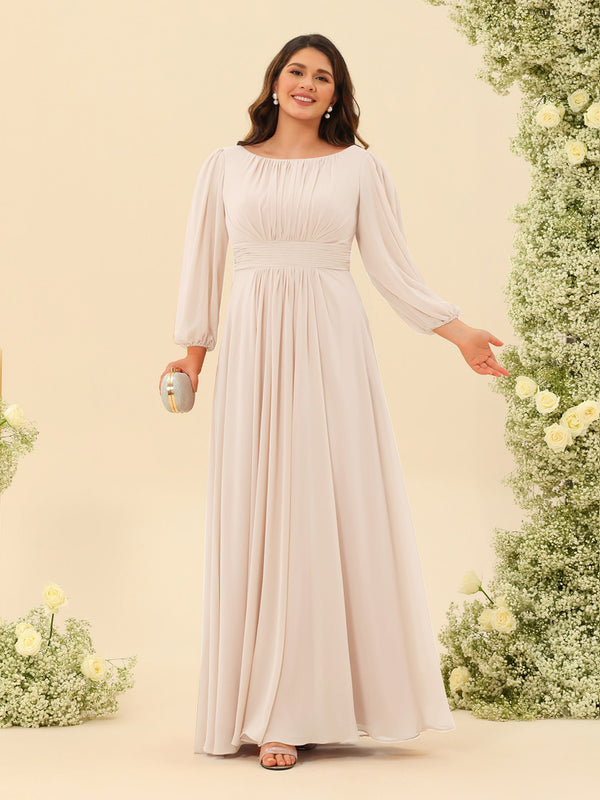 A-Line/Princess Floor-Length Long Sleeves Plus Size Bridesmaid Dresses With Sash