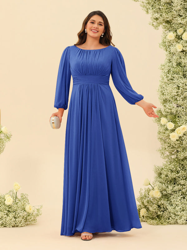 A-Line/Princess Floor-Length Long Sleeves Plus Size Bridesmaid Dresses With Sash