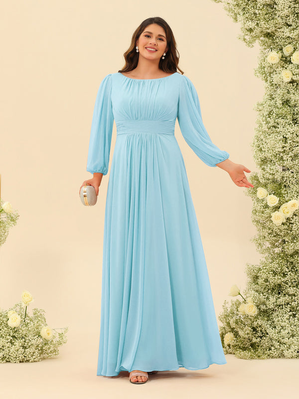 A-Line/Princess Floor-Length Long Sleeves Plus Size Bridesmaid Dresses With Sash