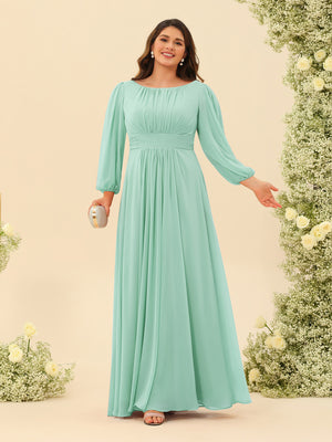 A-Line/Princess Floor-Length Long Sleeves Plus Size Bridesmaid Dresses With Sash