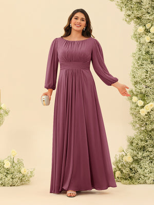 A-Line/Princess Floor-Length Long Sleeves Plus Size Bridesmaid Dresses With Sash