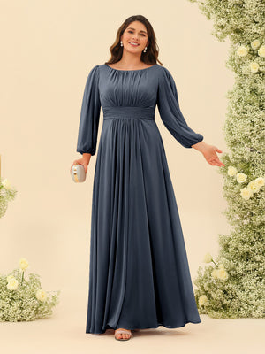 A-Line/Princess Floor-Length Long Sleeves Plus Size Bridesmaid Dresses With Sash