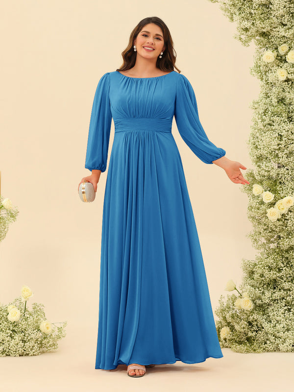 A-Line/Princess Floor-Length Long Sleeves Plus Size Bridesmaid Dresses With Sash