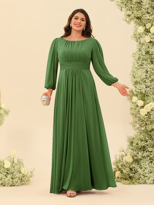 A-Line/Princess Floor-Length Long Sleeves Plus Size Bridesmaid Dresses With Sash