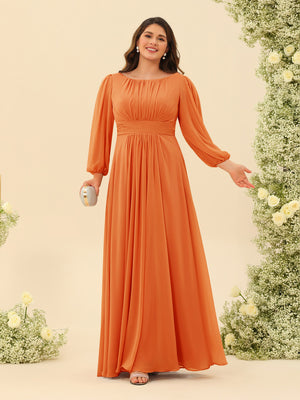 A-Line/Princess Floor-Length Long Sleeves Plus Size Bridesmaid Dresses With Sash
