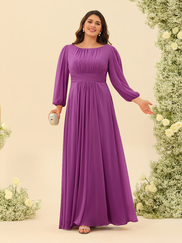 A-Line/Princess Floor-Length Long Sleeves Plus Size Bridesmaid Dresses With Sash