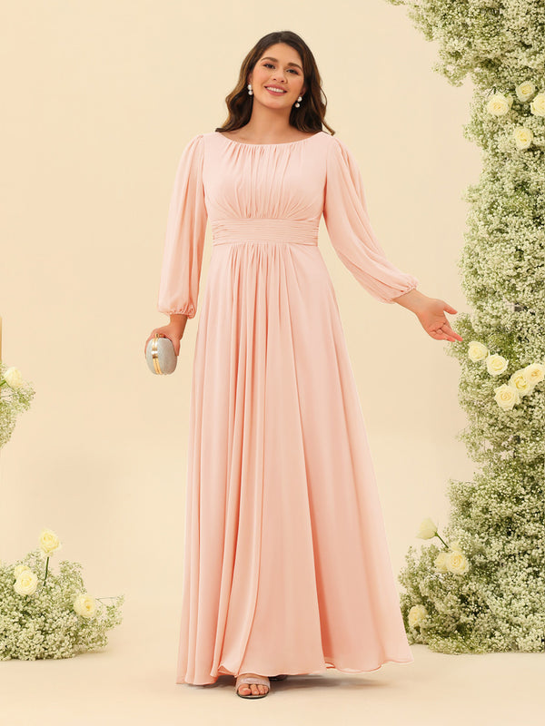 A-Line/Princess Floor-Length Long Sleeves Plus Size Bridesmaid Dresses With Sash