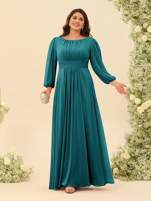 A-Line/Princess Floor-Length Long Sleeves Plus Size Bridesmaid Dresses With Sash
