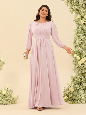 A-Line/Princess Floor-Length Long Sleeves Plus Size Bridesmaid Dresses With Sash