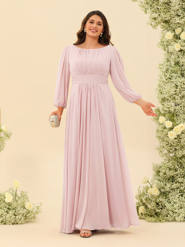 A-Line/Princess Floor-Length Long Sleeves Plus Size Bridesmaid Dresses With Sash
