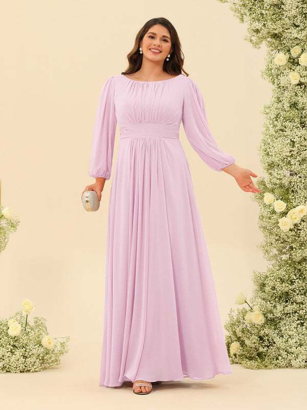 A-Line/Princess Floor-Length Long Sleeves Plus Size Bridesmaid Dresses With Sash