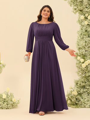 A-Line/Princess Floor-Length Long Sleeves Plus Size Bridesmaid Dresses With Sash