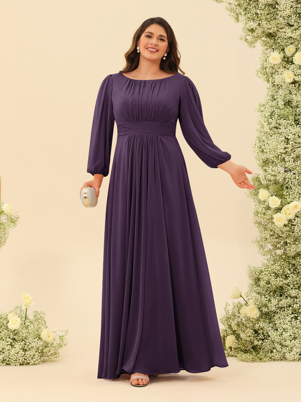 A-Line/Princess Floor-Length Long Sleeves Plus Size Bridesmaid Dresses With Sash