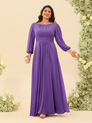 A-Line/Princess Floor-Length Long Sleeves Plus Size Bridesmaid Dresses With Sash