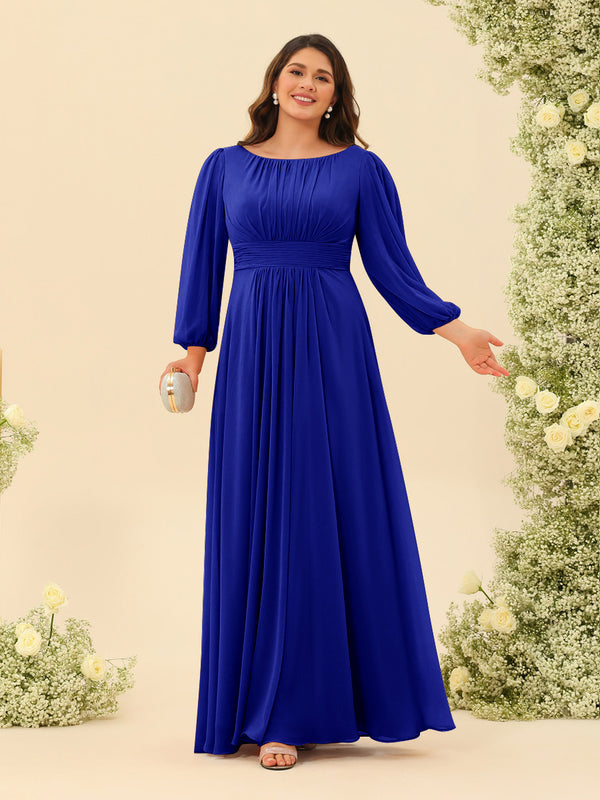 A-Line/Princess Floor-Length Long Sleeves Plus Size Bridesmaid Dresses With Sash