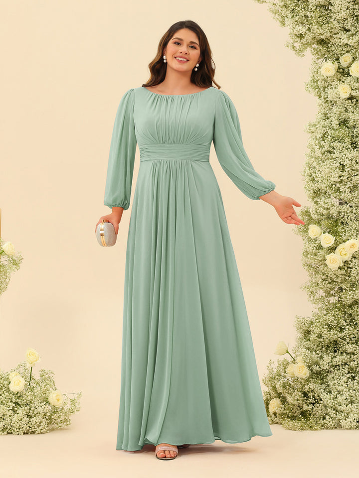 A-Line/Princess Floor-Length Long Sleeves Plus Size Bridesmaid Dresses With Sash