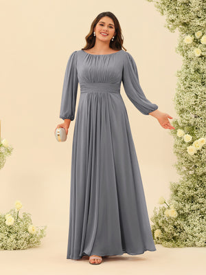 A-Line/Princess Floor-Length Long Sleeves Plus Size Bridesmaid Dresses With Sash