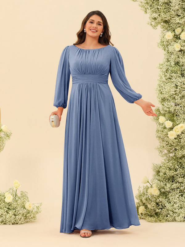 A-Line/Princess Floor-Length Long Sleeves Plus Size Bridesmaid Dresses With Sash