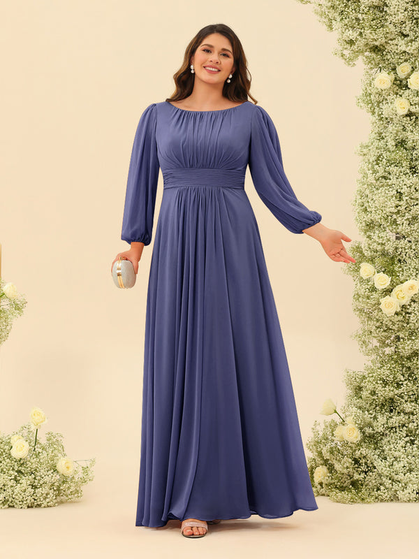A-Line/Princess Floor-Length Long Sleeves Plus Size Bridesmaid Dresses With Sash