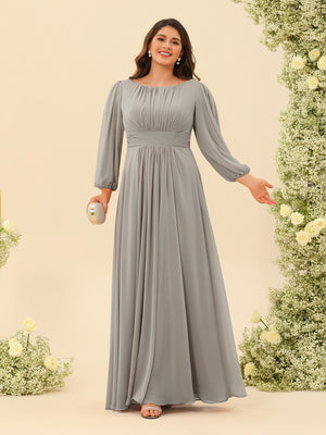 A-Line/Princess Floor-Length Long Sleeves Plus Size Bridesmaid Dresses With Sash