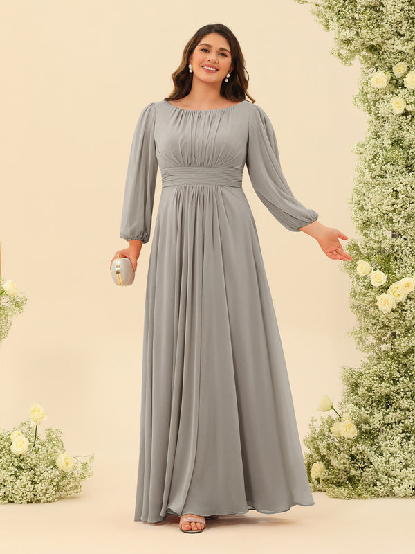 A-Line/Princess Floor-Length Long Sleeves Plus Size Bridesmaid Dresses With Sash