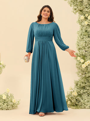 A-Line/Princess Floor-Length Long Sleeves Plus Size Bridesmaid Dresses With Sash