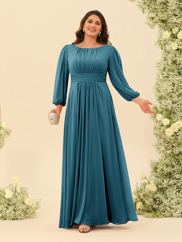 A-Line/Princess Floor-Length Long Sleeves Plus Size Bridesmaid Dresses With Sash