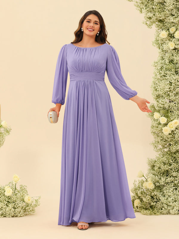 A-Line/Princess Floor-Length Long Sleeves Plus Size Bridesmaid Dresses With Sash