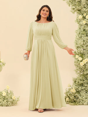 A-Line/Princess Floor-Length Long Sleeves Plus Size Bridesmaid Dresses With Sash