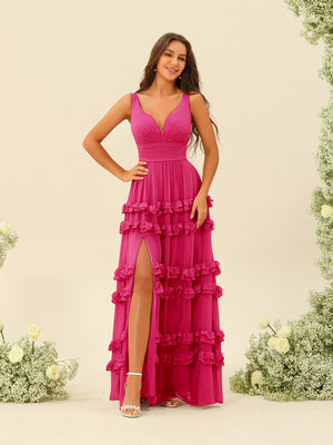 A-Line/Princess Floor-Length Sleeveless Bridesmaid Dresses With Ruffles