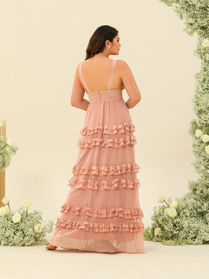 A-Line/Princess Floor-Length Sleeveless Plus Size Bridesmaid Dresses With Ruffles
