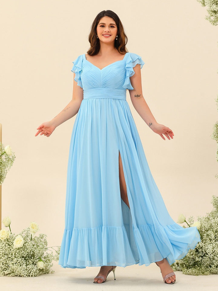 A-Line/Princess Ankle-Length Sleeveless Plus Size Bridesmaid Dresses With Ruffles