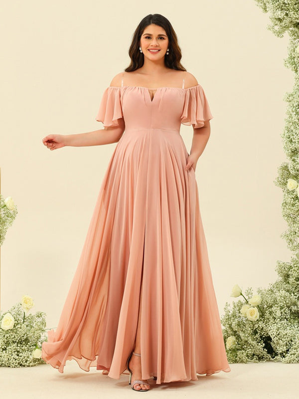 A-Line/Princess Floor-Length Off-the-Shoulder Plus Size Bridesmaid Dresses