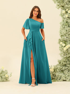 A-Line/Princess One-Shoulder Floor-Length Split Side Bridesmaid Dresses